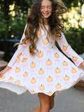Pumpkin Bow Print Long Sleeve Dress