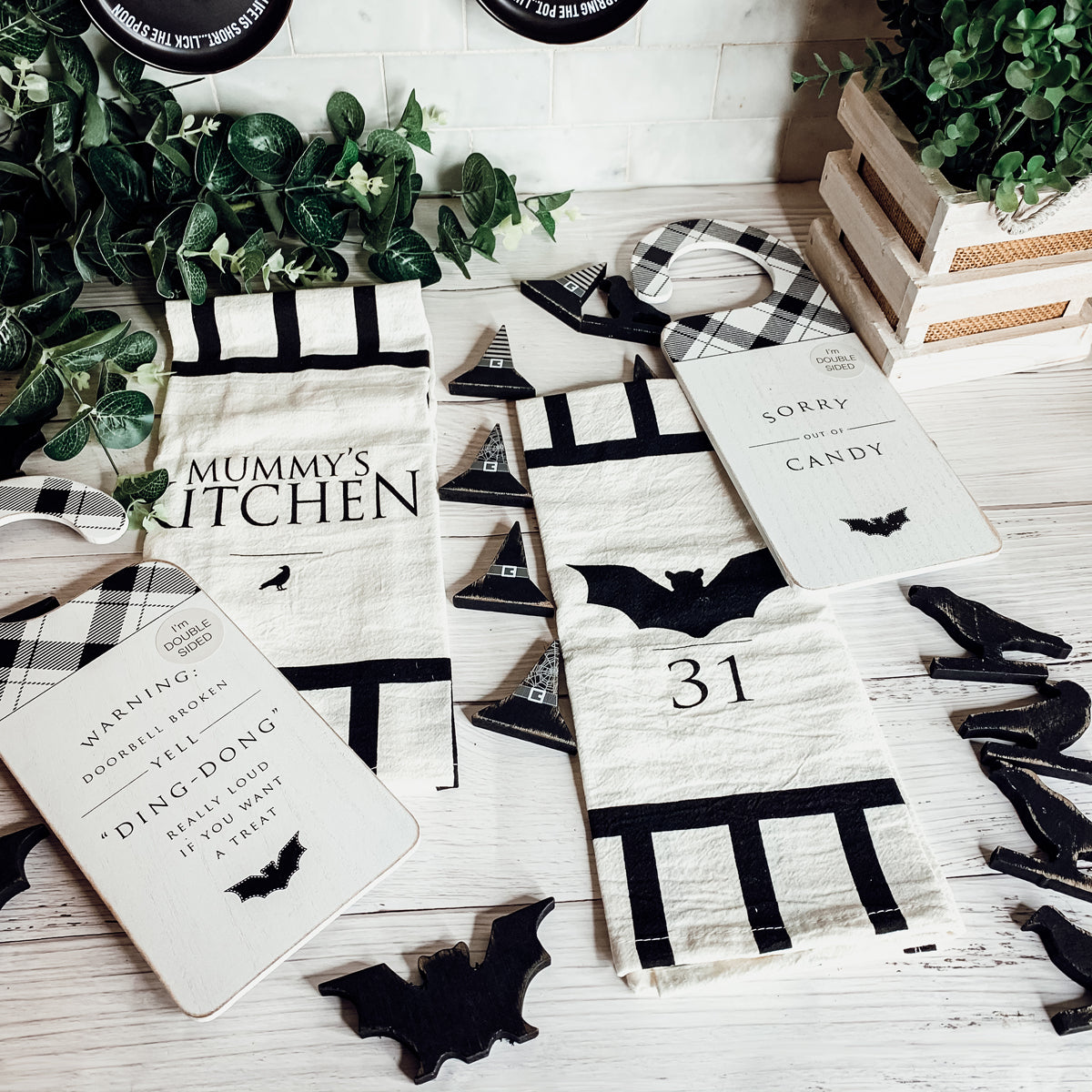 Spooky Bat & Mummy Cotton Kitchen Towel