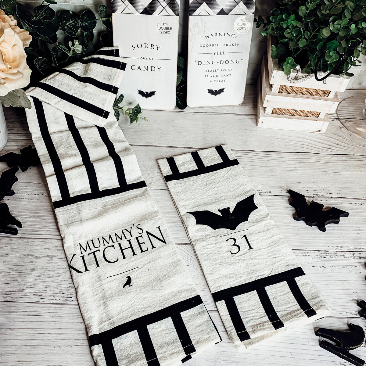 Spooky Bat & Mummy Cotton Kitchen Towel