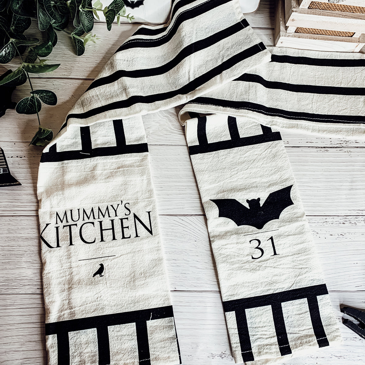 Spooky Bat & Mummy Cotton Kitchen Towel