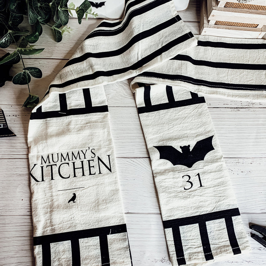 Spooky Bat & Mummy Cotton Kitchen Towel