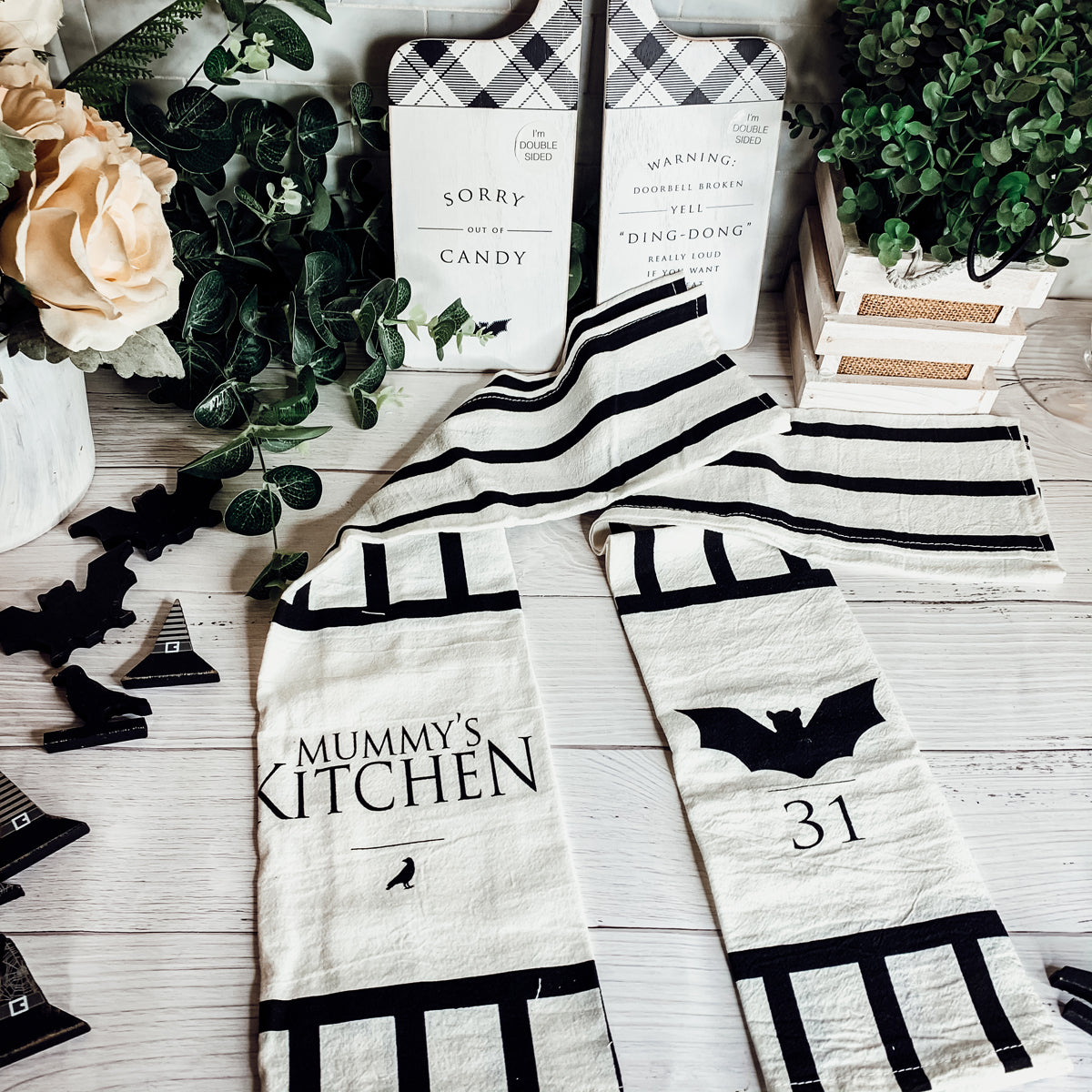 Spooky Bat & Mummy Cotton Kitchen Towel