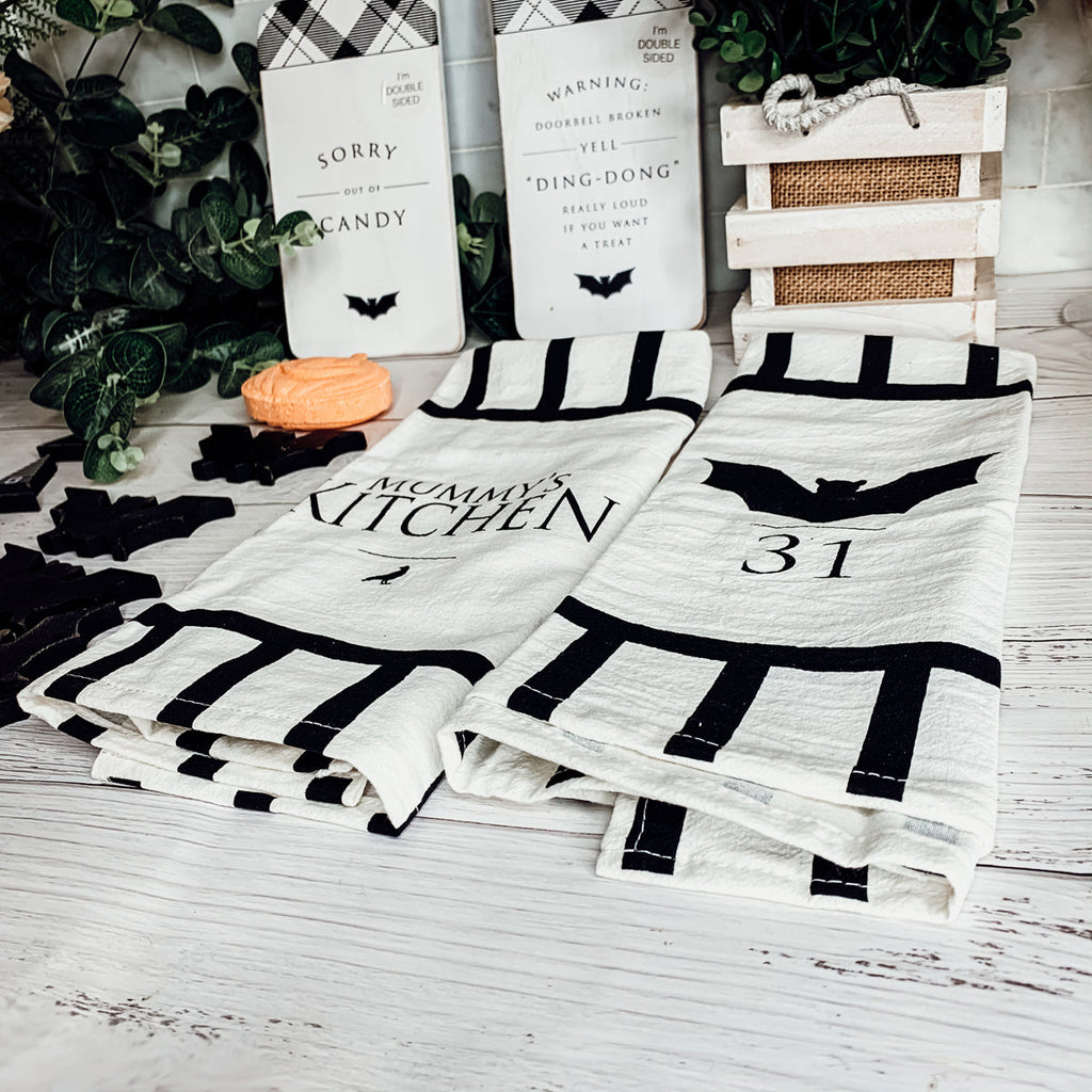 Spooky Bat & Mummy Cotton Kitchen Towel