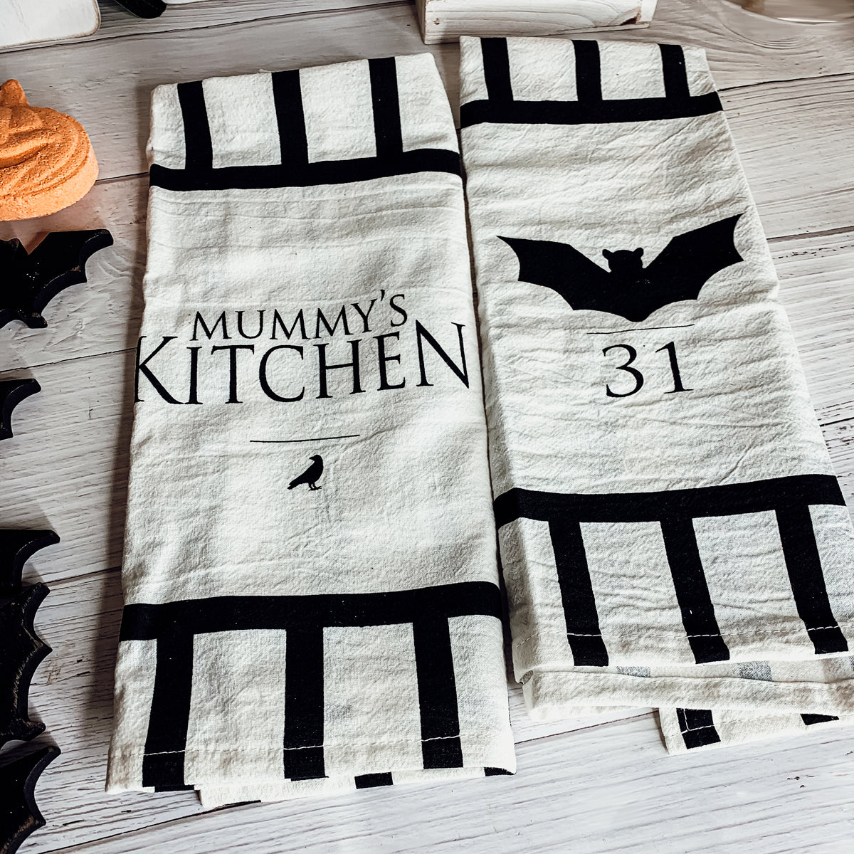 Spooky Bat & Mummy Cotton Kitchen Towel