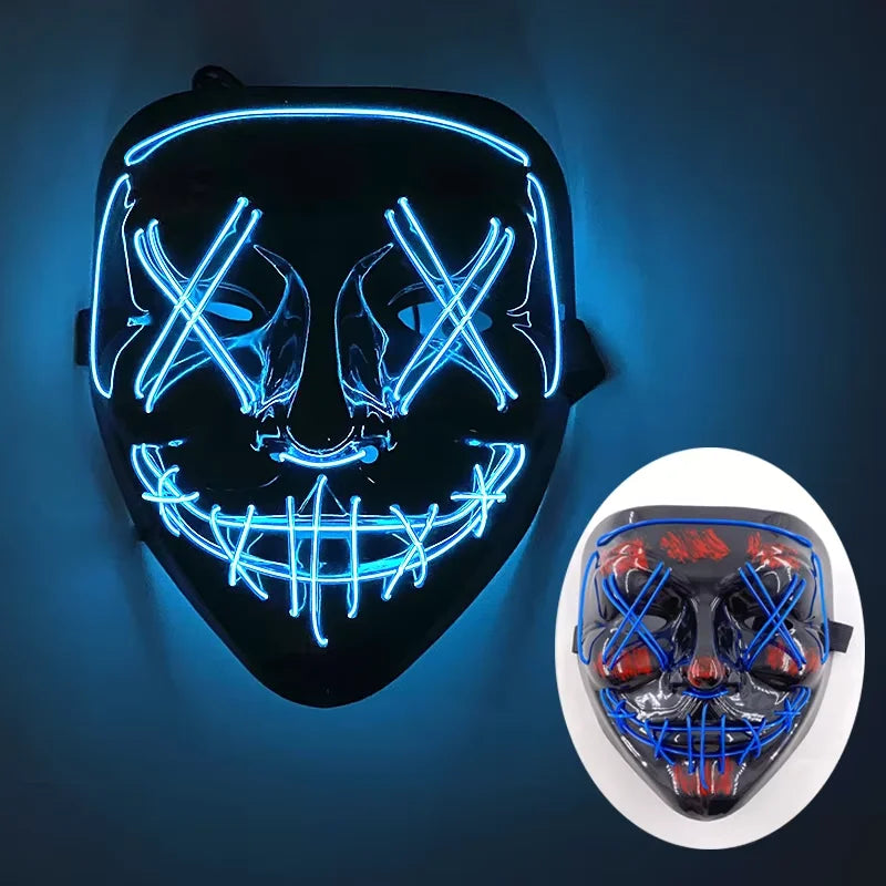 Wireless LED Purge Mask Neon Glow In Dark Scary Grimace Full Face Mask Cosplay Rave Bar Club Masquerade Carnival Party Decor