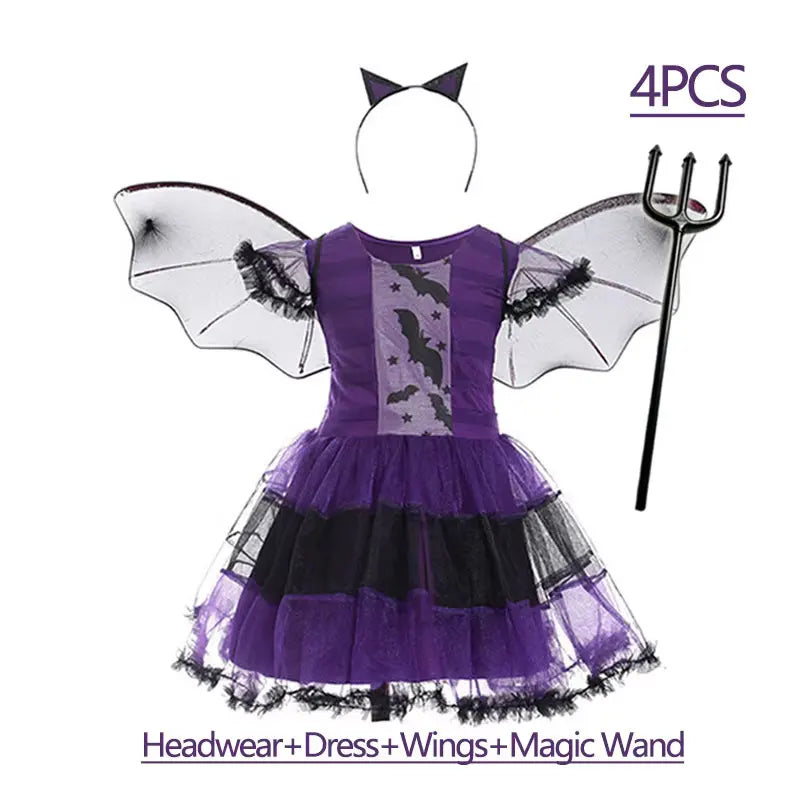 Purple Bat Cosplay Dress with Wings & Headwear