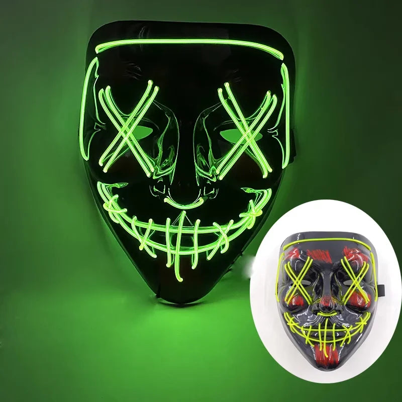 Wireless LED Purge Mask Neon Glow In Dark Scary Grimace Full Face Mask Cosplay Rave Bar Club Masquerade Carnival Party Decor