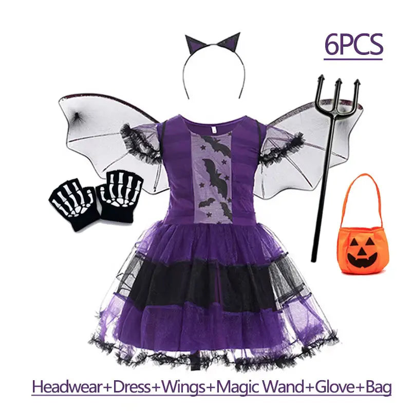 Purple Bat Cosplay Dress with Wings & Headwear