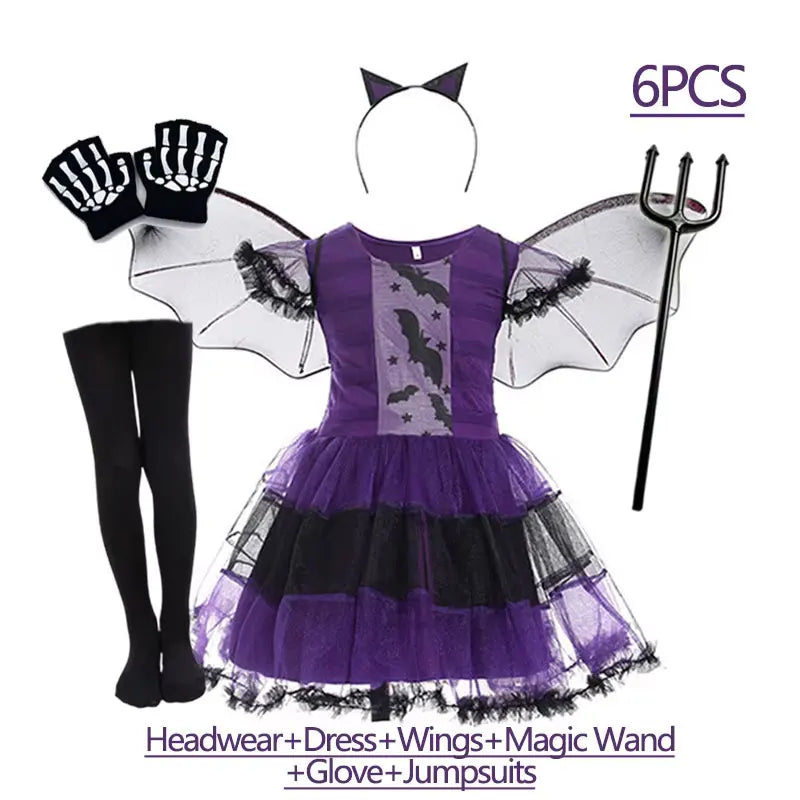 Purple Bat Cosplay Dress with Wings & Headwear