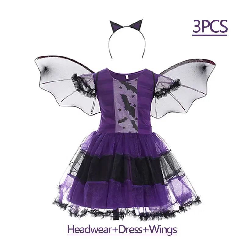 Purple Bat Cosplay Dress with Wings & Headwear