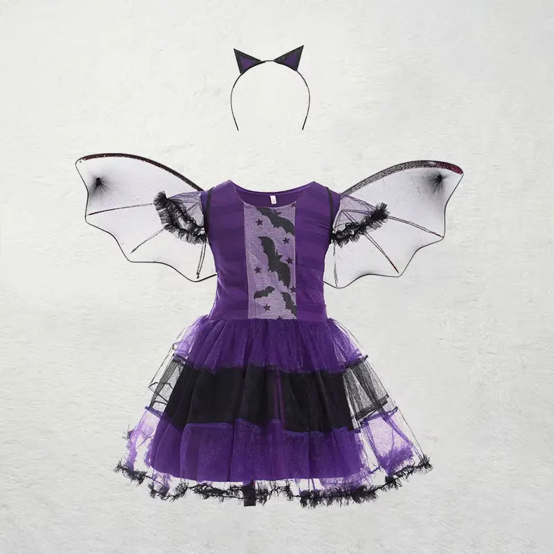 Purple Bat Cosplay Dress with Wings & Headwear