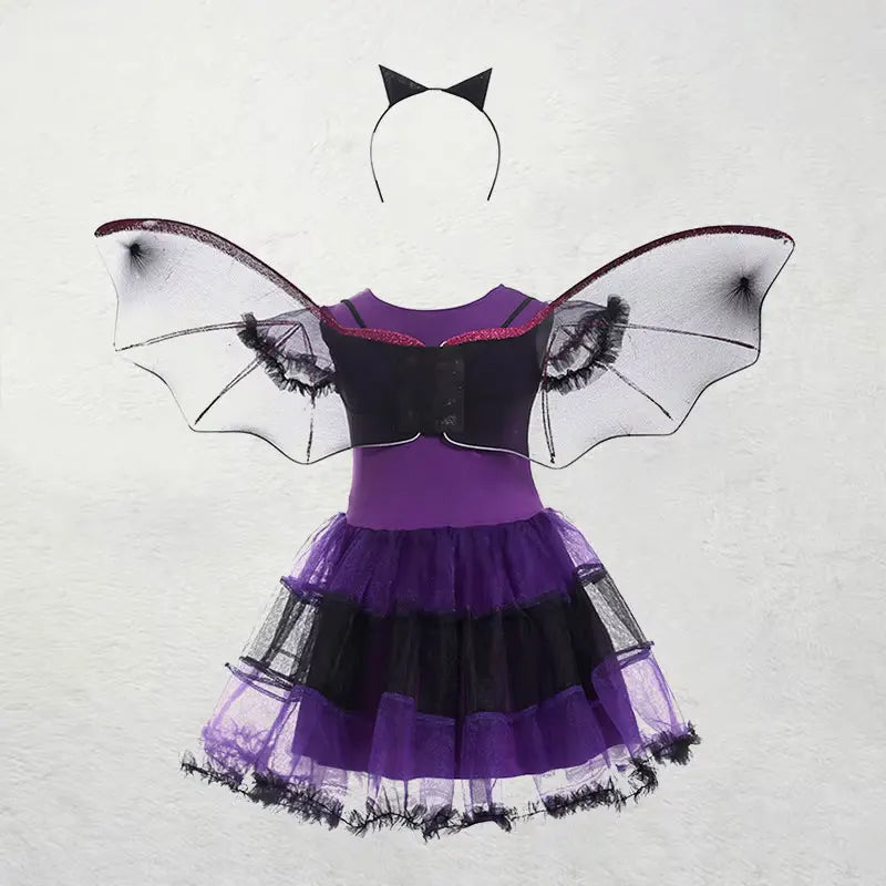 Purple Bat Cosplay Dress with Wings & Headwear