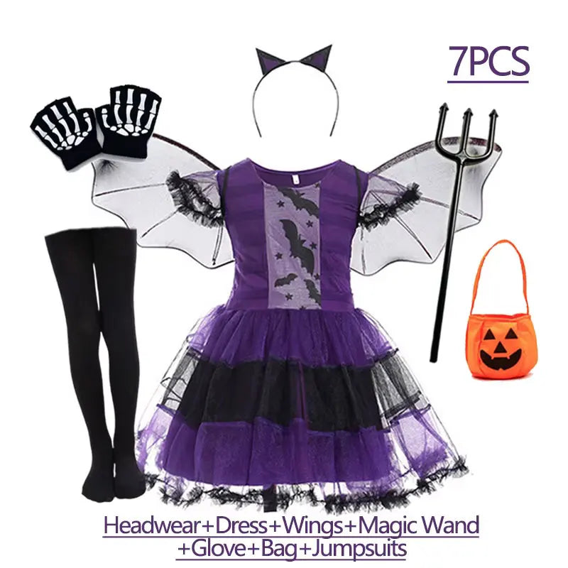 Purple Bat Cosplay Dress with Wings & Headwear