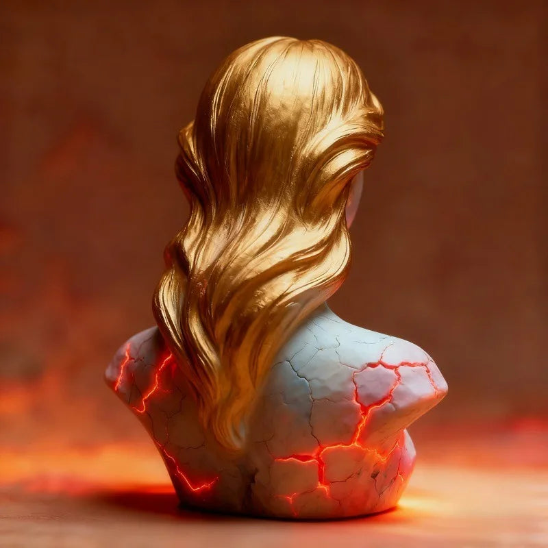 Spooky "Blazing Maiden" Cracked Gothic Statue Lamp