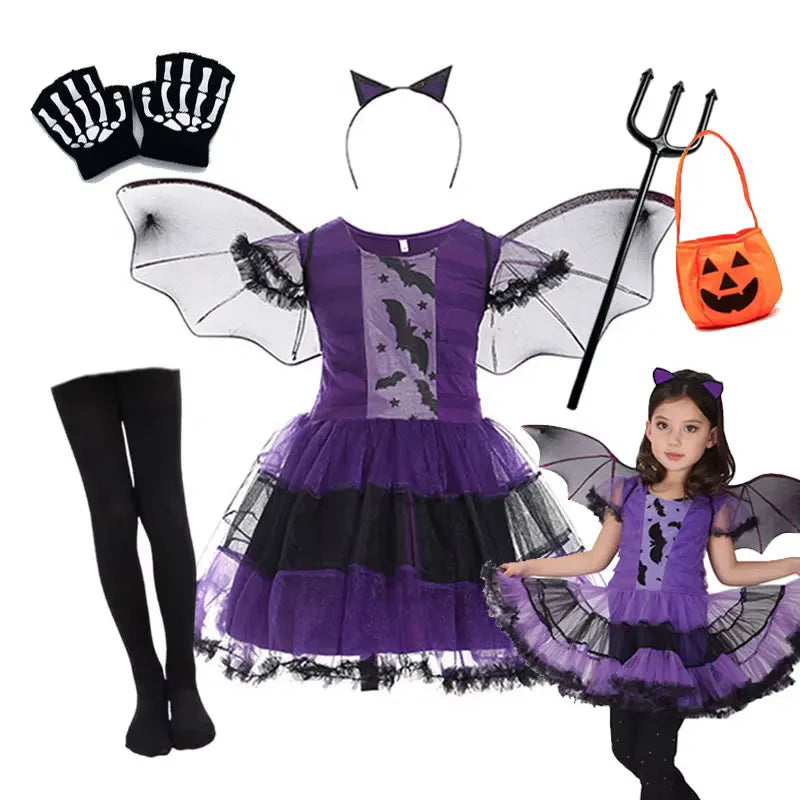 Purple Bat Cosplay Dress with Wings & Headwear