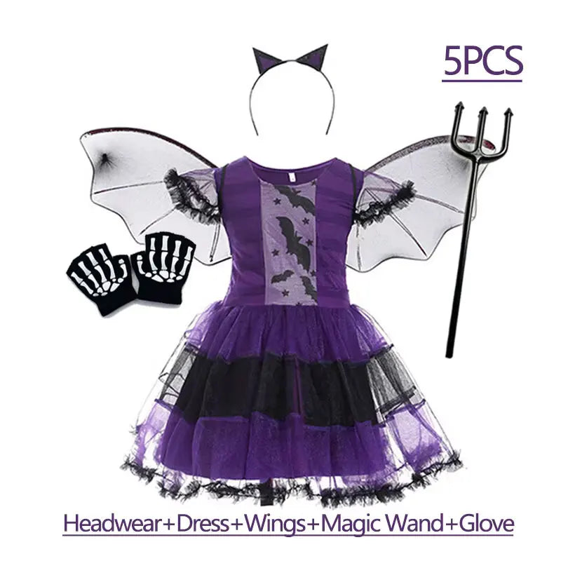 Purple Bat Cosplay Dress with Wings & Headwear