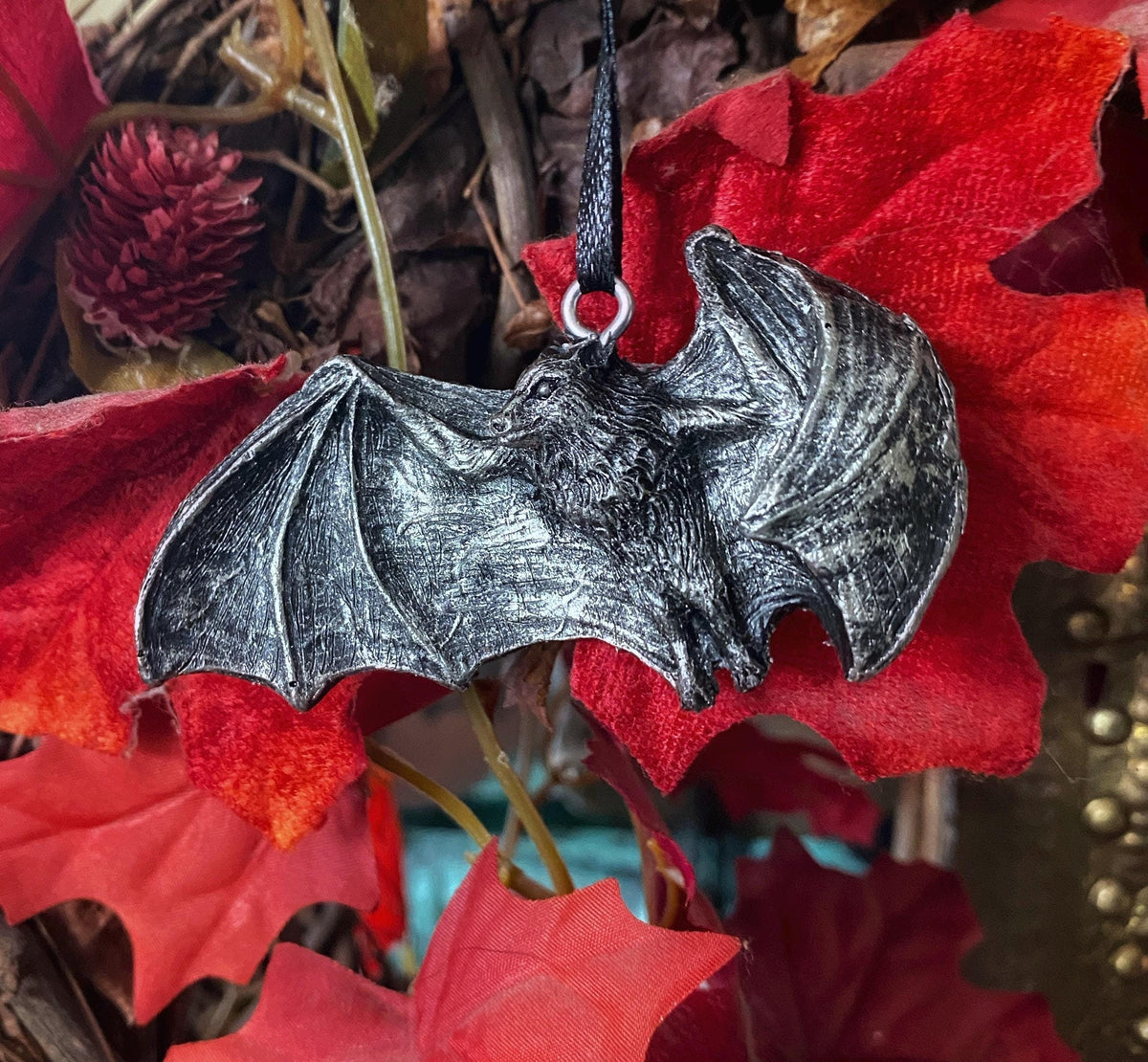 Spooky Hanging Fruit Bat Resin Sculpture