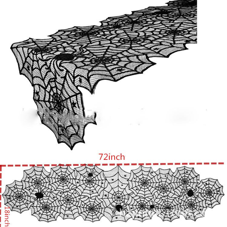 Spooky Spiderweb Black Lace Scarf & Runner Set