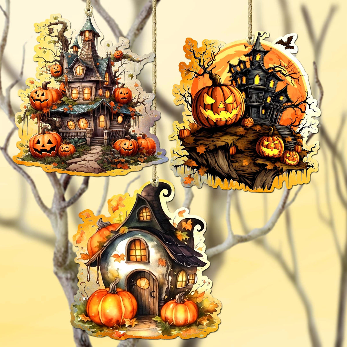 Spooky G. DeBrekht Haunted Houses Wood Decor Set