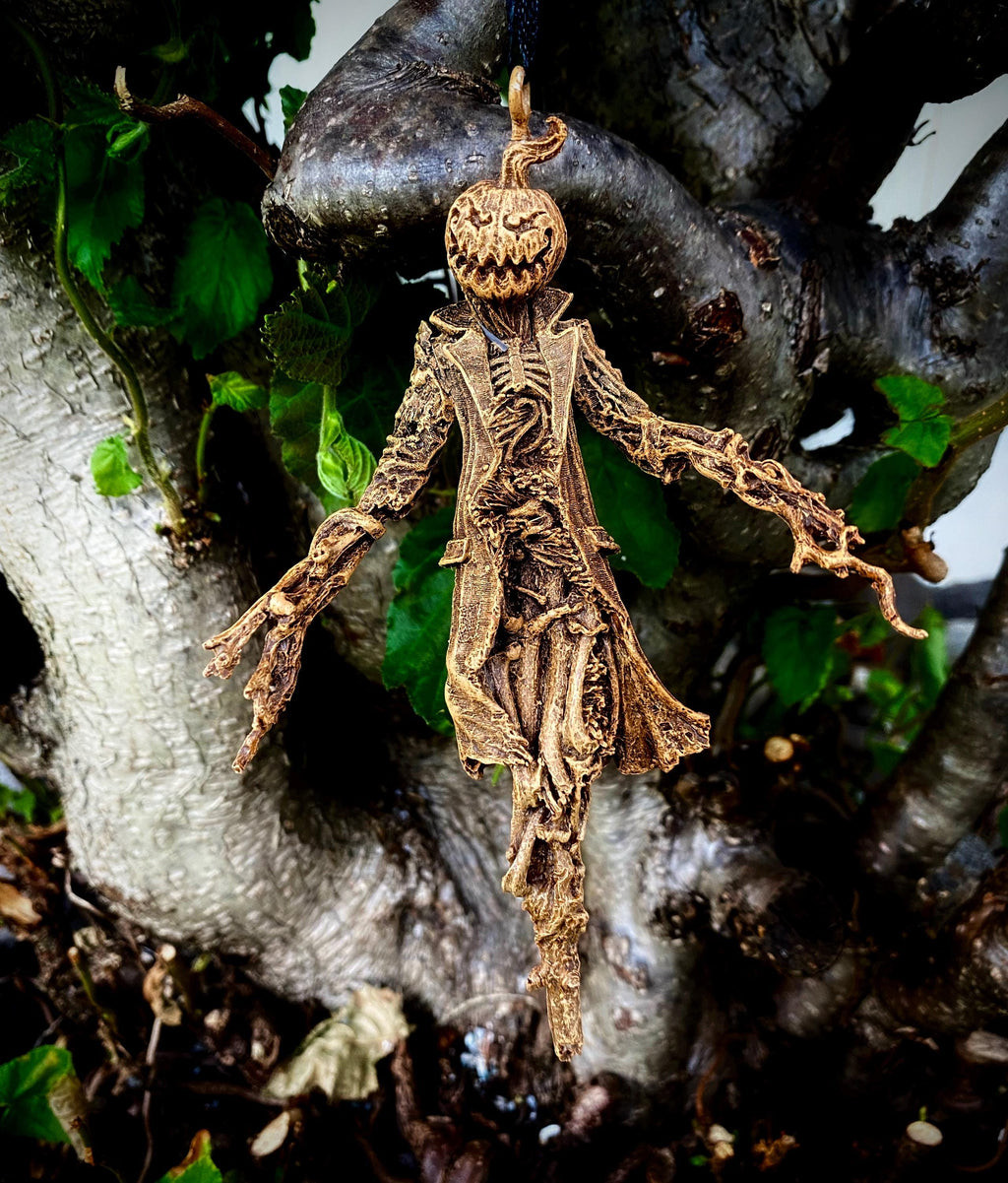 Spooky "Jack O' Lantern" Scarecrow Resin Sculpture
