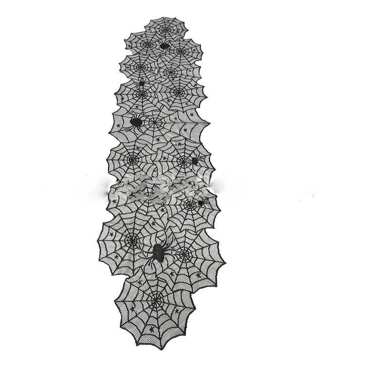 Spooky Spiderweb Black Lace Scarf & Runner Set