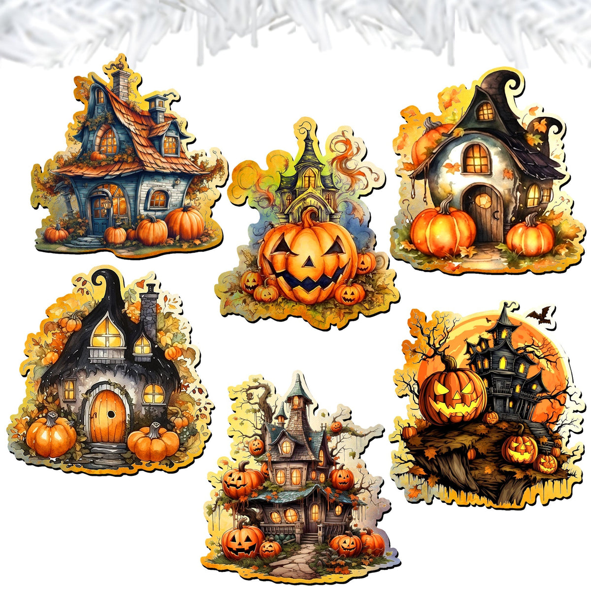 Spooky G. DeBrekht "Haunted Houses" Clip-On Wood Art Set
