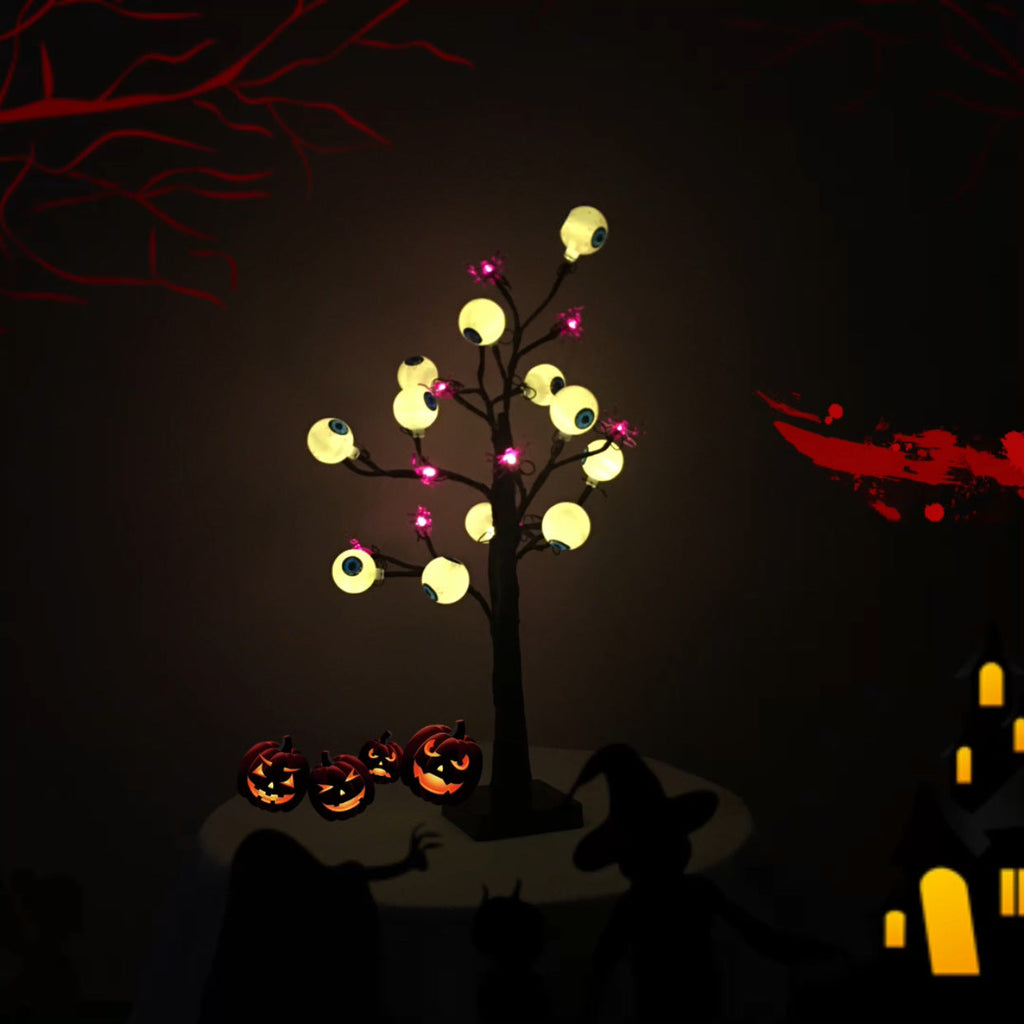 Spooky Light-Up Ghost & Eyeball Desk Tree