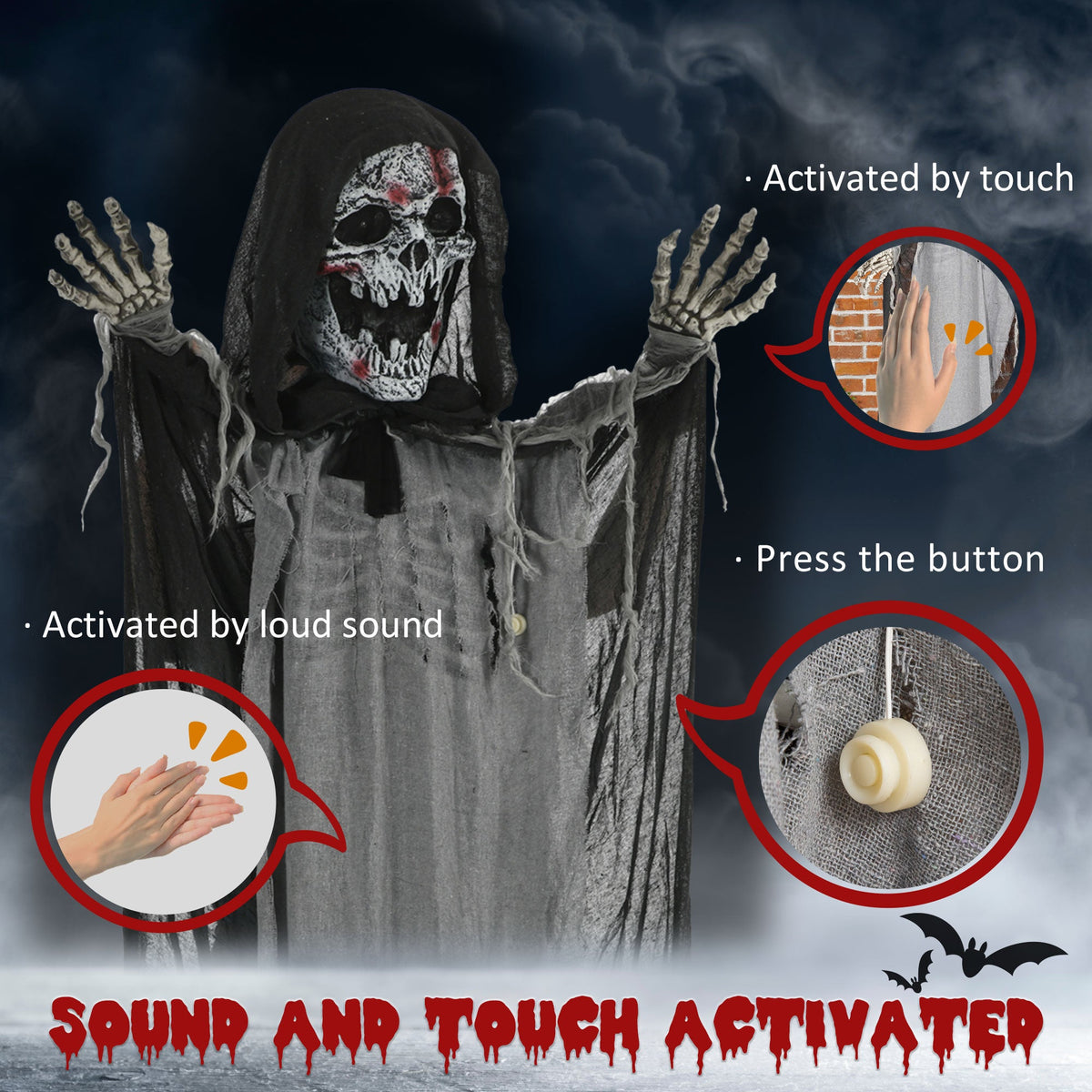 Outsunny 74" Life Size Outdoor Halloween Skeleton Witch Decoration