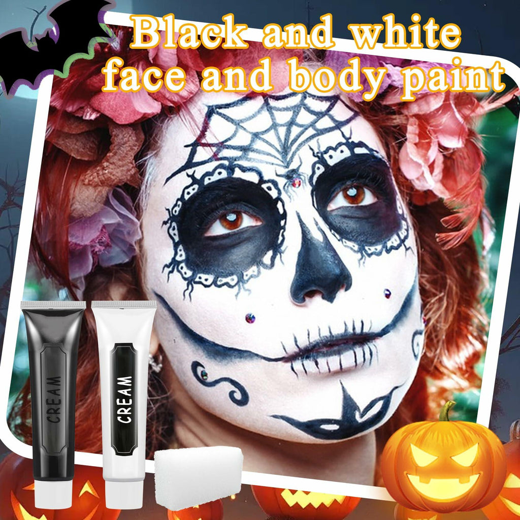 Professional Black White Oil-Based Face Paint Kit with Brushes