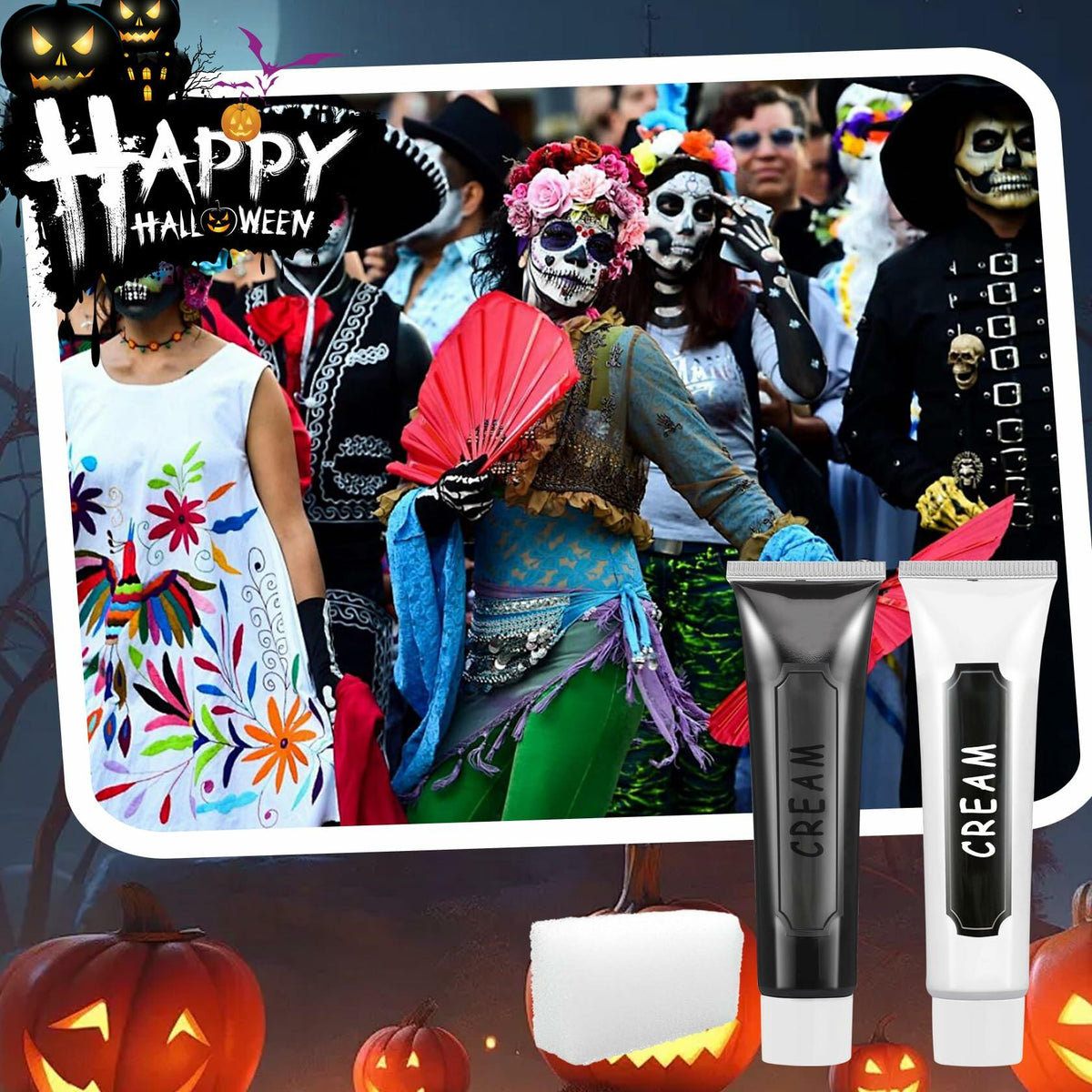 Professional Black White Oil-Based Face Paint Kit with Brushes