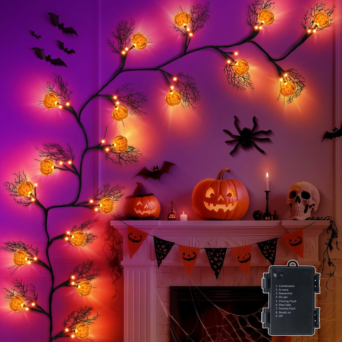 Spooky Pre-Lit Halloween Willow Vine Garland (6ft)