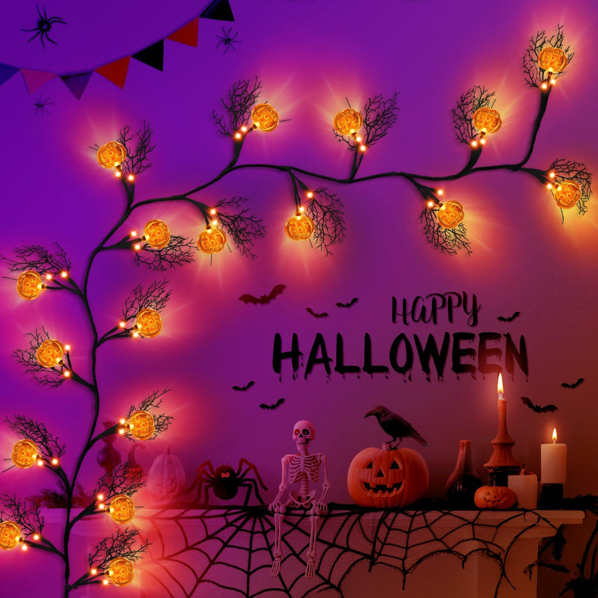 Spooky Pre-Lit Halloween Willow Vine Garland (6ft)