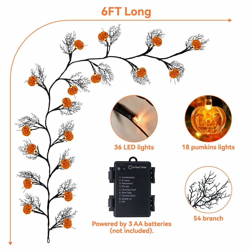 Spooky Pre-Lit Halloween Willow Vine Garland (6ft)