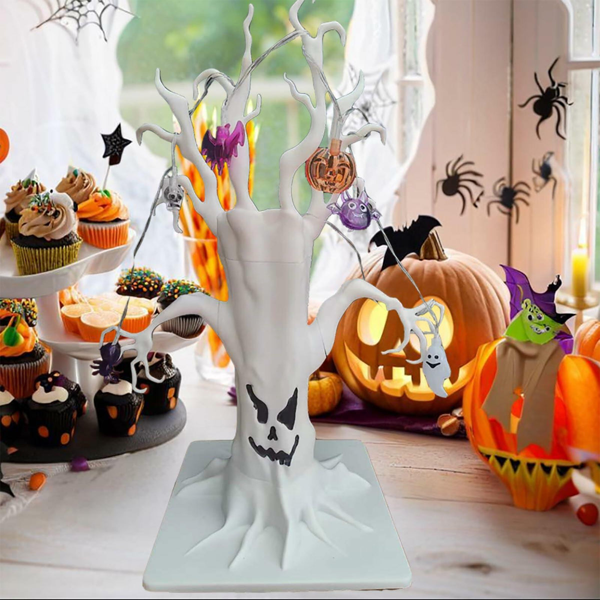 Spooky Pre-Lit White Halloween Centerpiece Tree