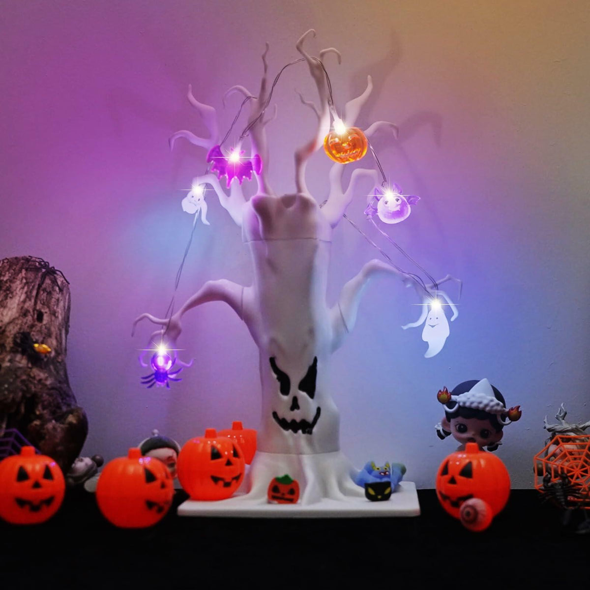 Spooky Pre-Lit White Halloween Centerpiece Tree