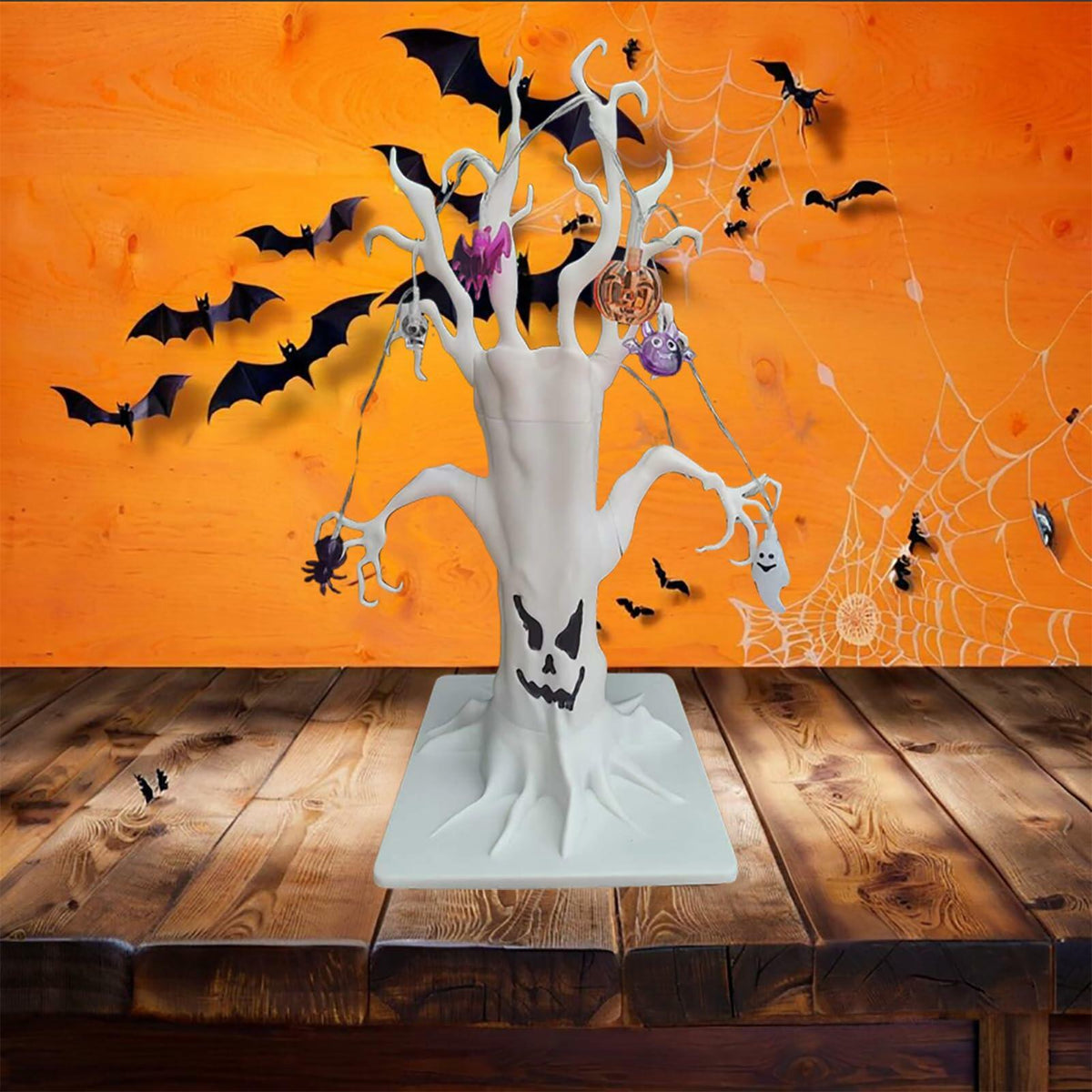 Spooky Pre-Lit White Halloween Centerpiece Tree