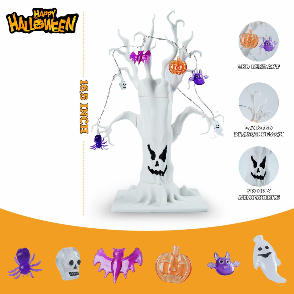 Spooky Pre-Lit White Halloween Centerpiece Tree