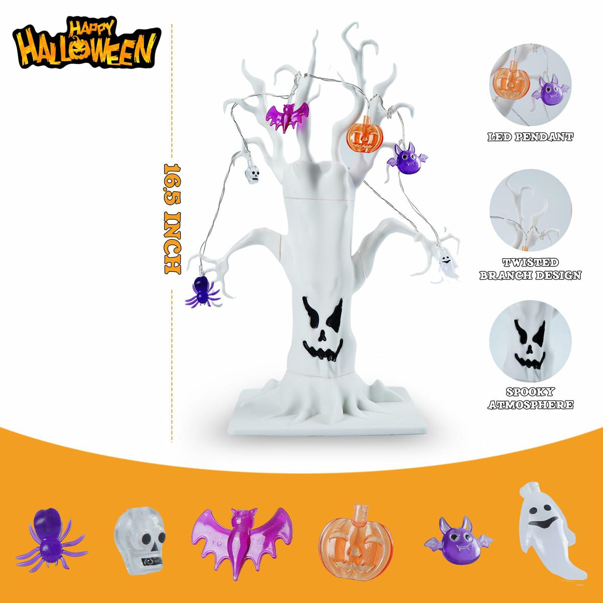 Spooky Pre-Lit White Halloween Centerpiece Tree