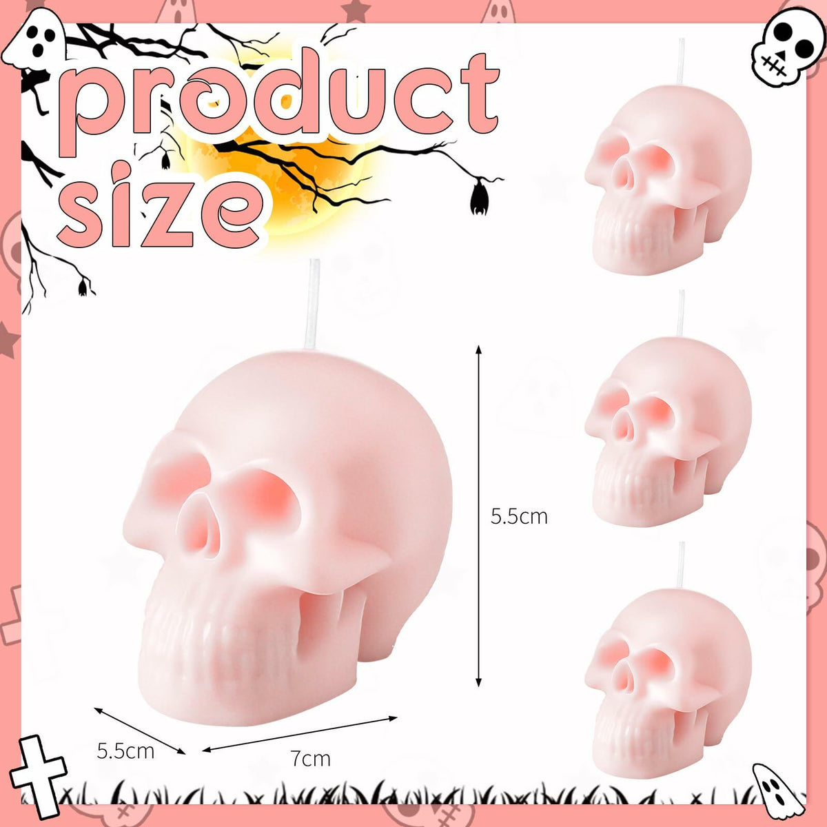 Spooky Pastel Pink Skull Candles (6-Pack)