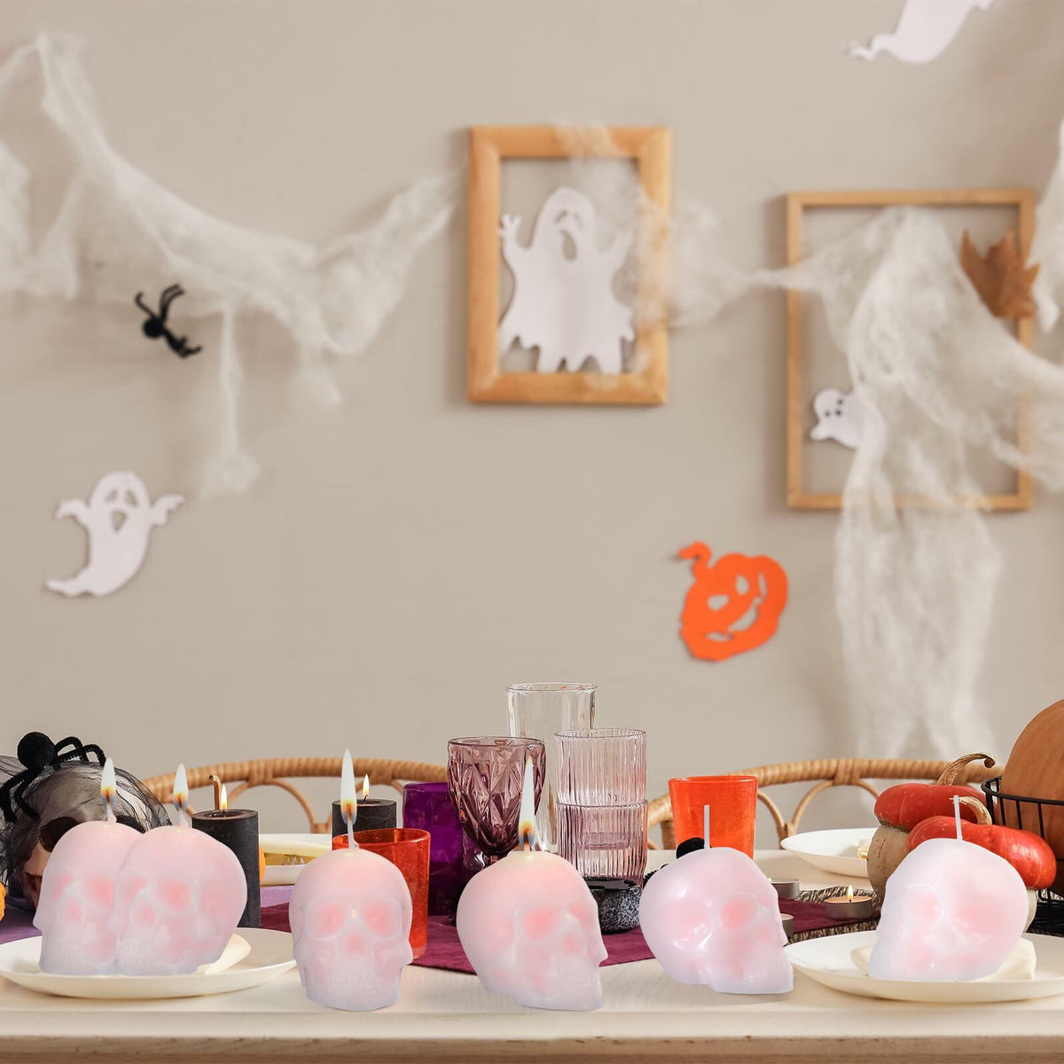Spooky Pastel Pink Skull Candles (6-Pack)