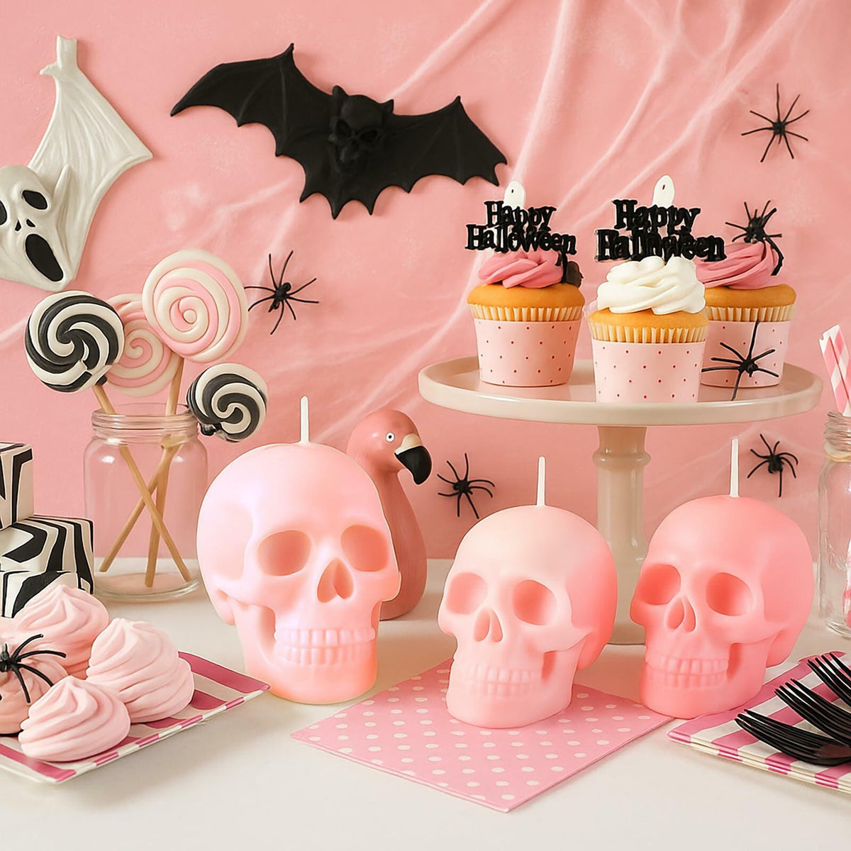 Spooky Pastel Pink Skull Candles (6-Pack)