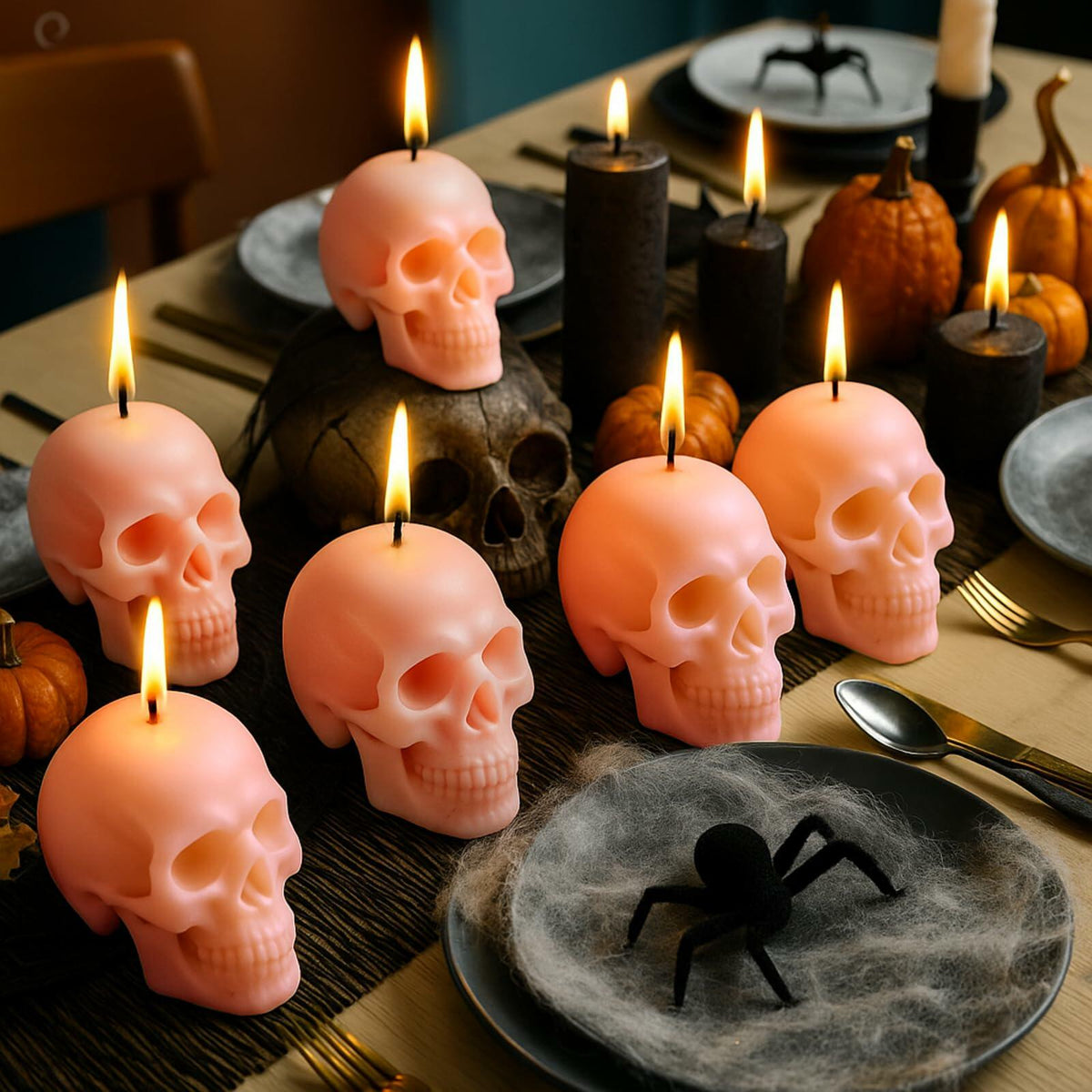 Spooky Pastel Pink Skull Candles (6-Pack)