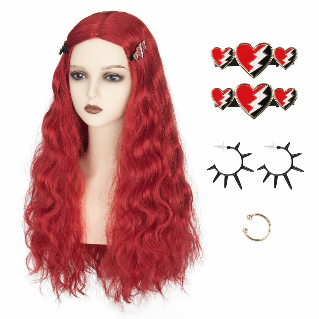 Miss U Hair Long Wavy Red Wig Women Middle Part Hair Clips