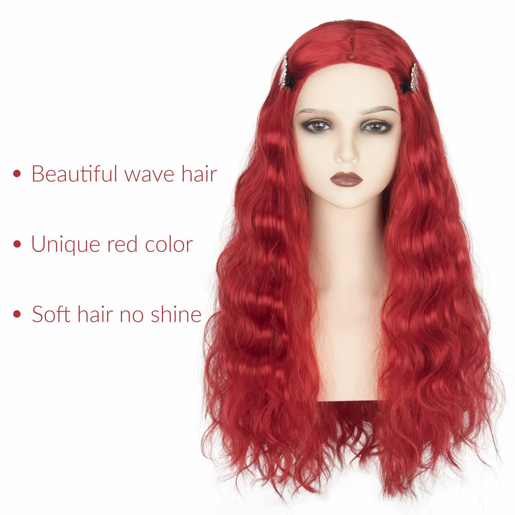 Miss U Hair Long Wavy Red Wig Women Middle Part Hair Clips