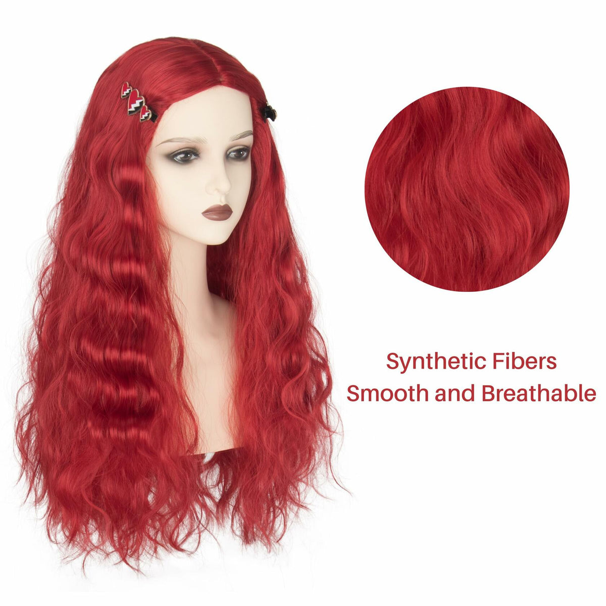 Miss U Hair Long Wavy Red Wig Women Middle Part Hair Clips