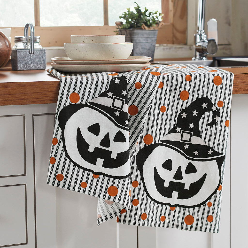 Whimsical Jack-o'-Lantern Halloween Kitchen Towels – Set of 2 Fall Tea Towels